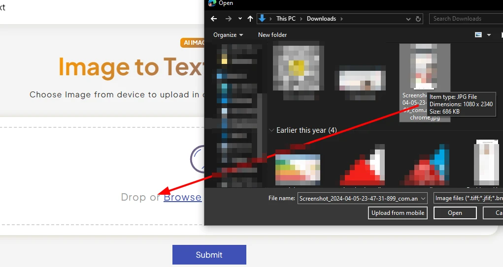 upload screenshot from device