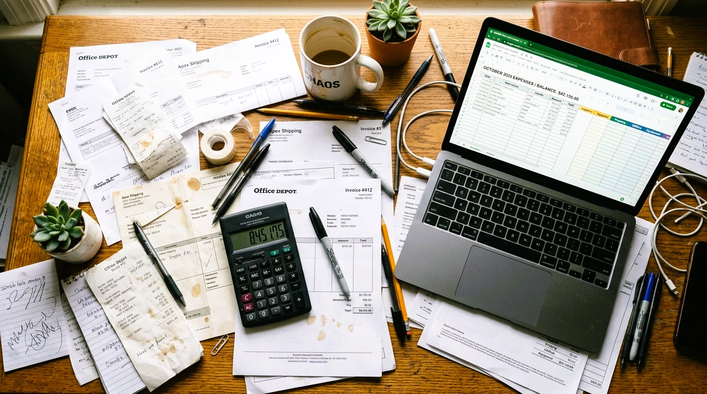 invoice and other documents on desk